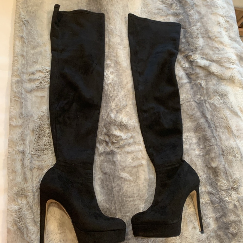 Black Suede Over Knee Platform Boot by Sante of Greece